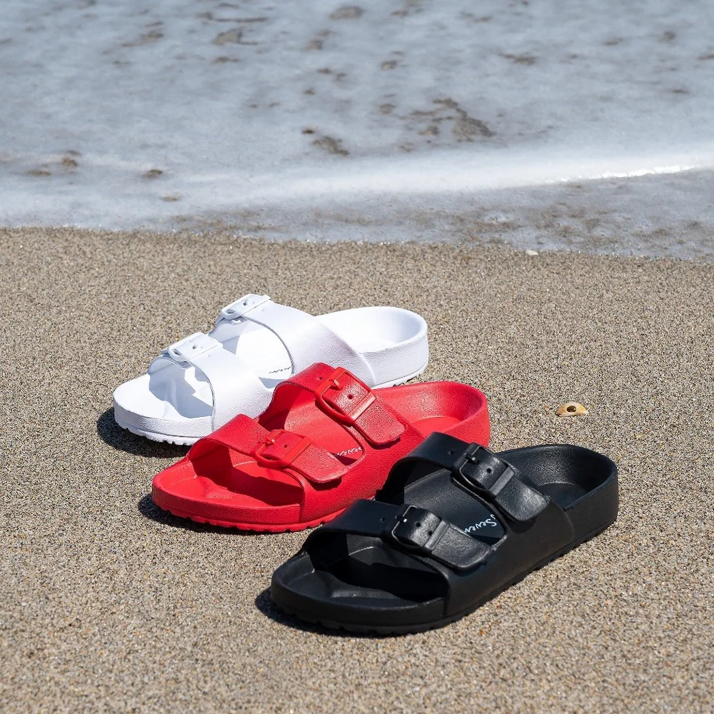 Sale! White Double Buckle Foam Sandals - Picture 2 of 2